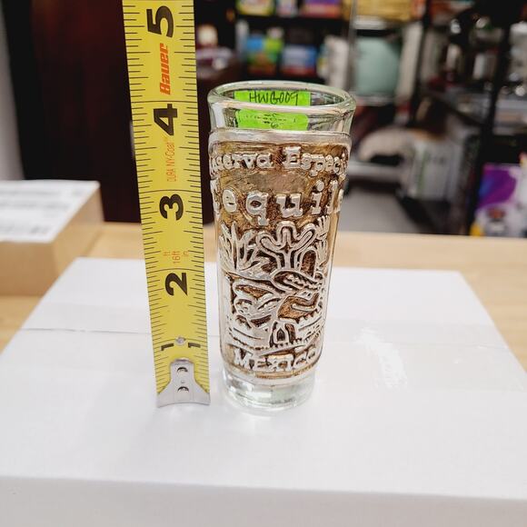 Shot Glasses Reserva Especial Mexico Tequila, embossed Tin 4", Set of 2 EUC - Picture 2 of 6